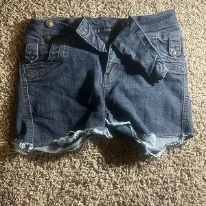 Calvin Klein Blue Jean Shorts with Distressed Cuffed Hem